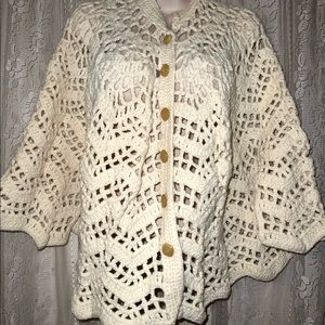 Vintage 70’s Handmade Shawl Wrap Crochet Ivory Hippie Boho Gypsy Festival small